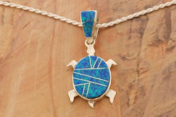 Calvin Begay Fire and Ice Opal Sterling Silver Turtle Pendant